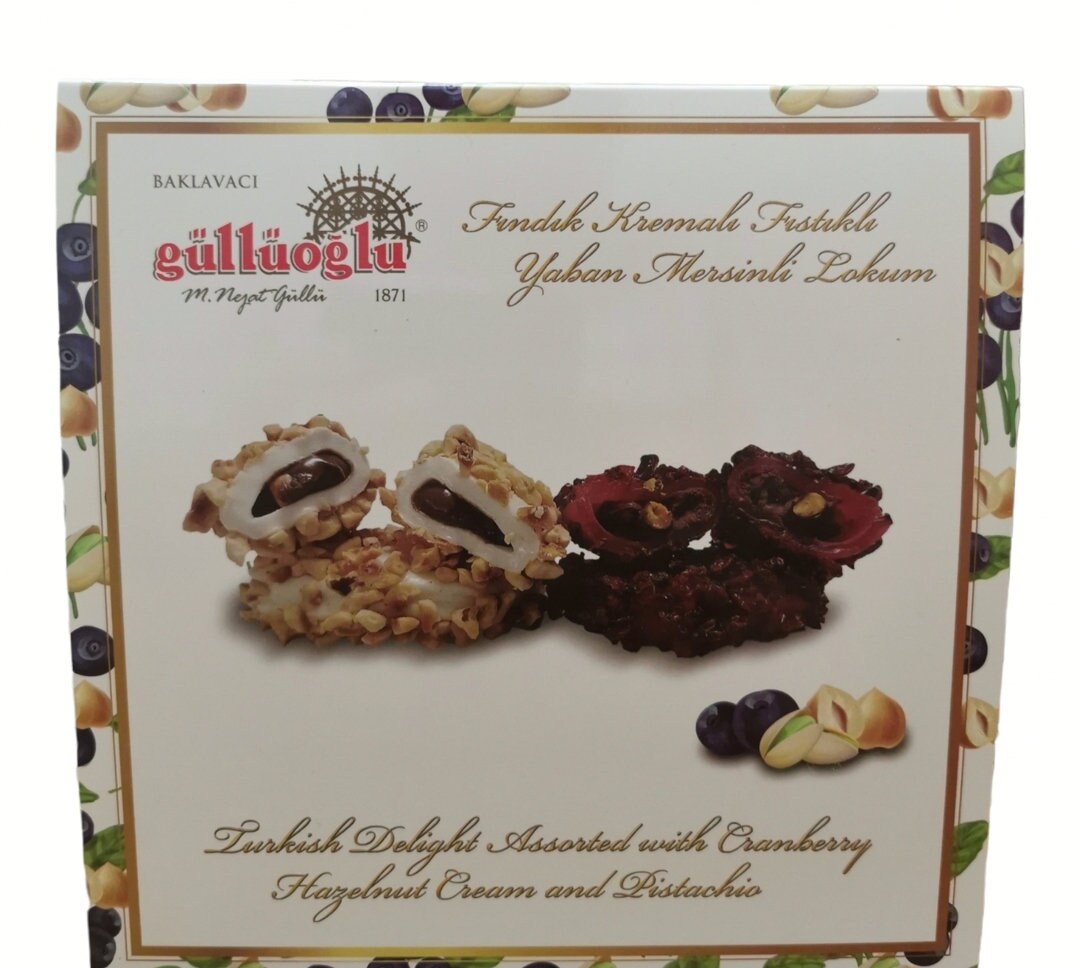 Gulluoglu Turkish Delight with Assorted w/Cranberry & Hazelnut Cream/Pistachio- 400g